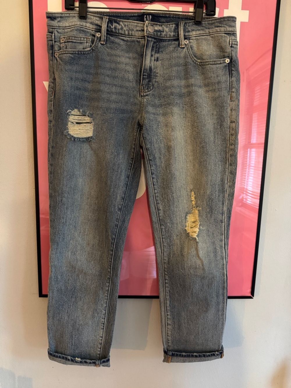 GAP Light Blue Distressed Straight-Leg Girlfriend Jeans
